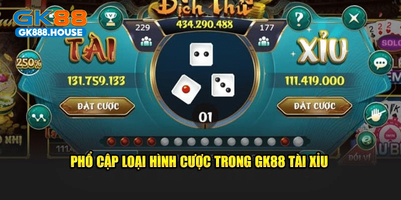 Phổ cập loại hình cược trong GK88 Tài Xỉu